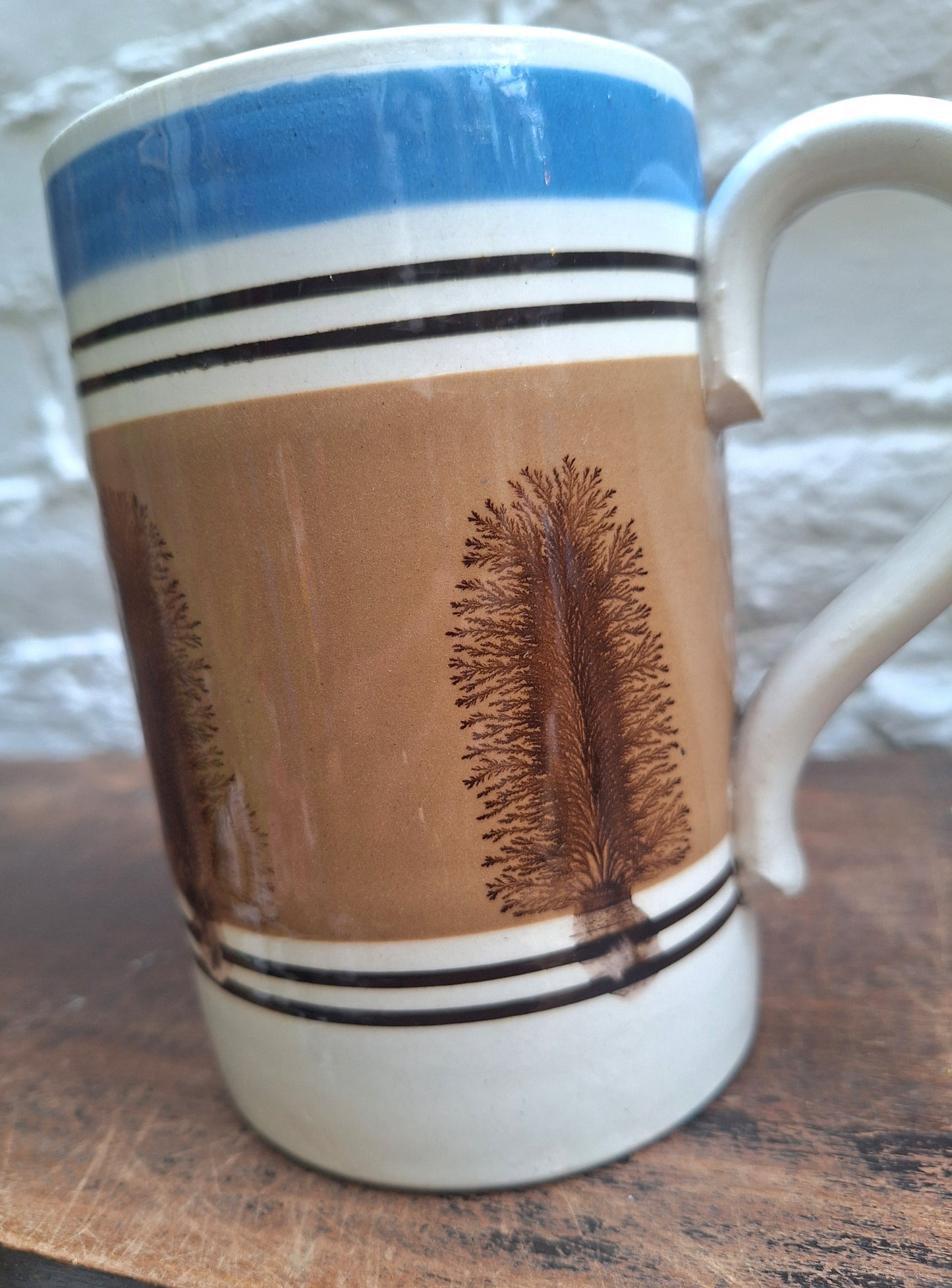 Antique 19th Century  Mochaware Tankard/Mug Tree Design