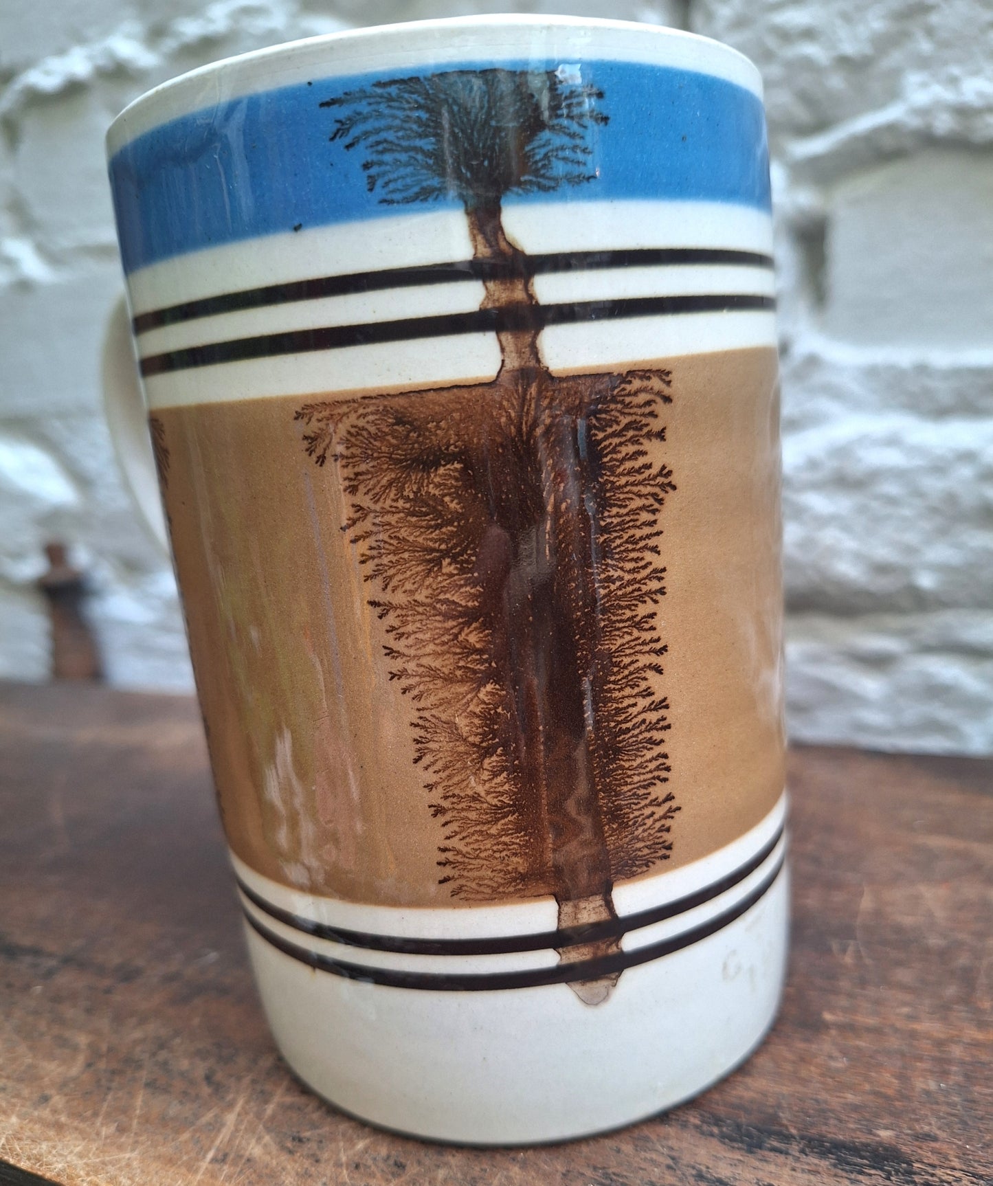 Antique 19th Century  Mochaware Tankard/Mug Tree Design