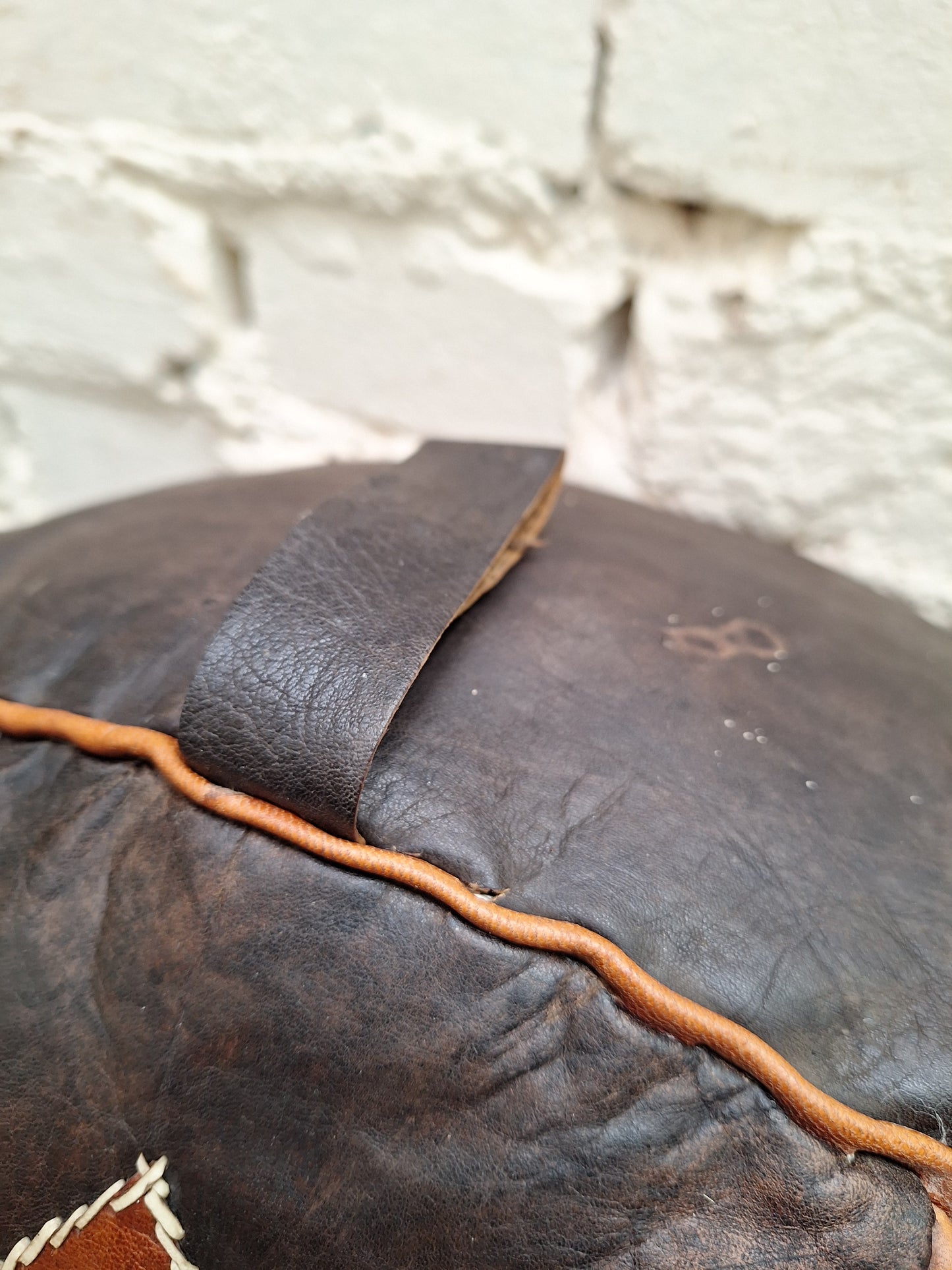 Vintage Boho Leather Pouffe