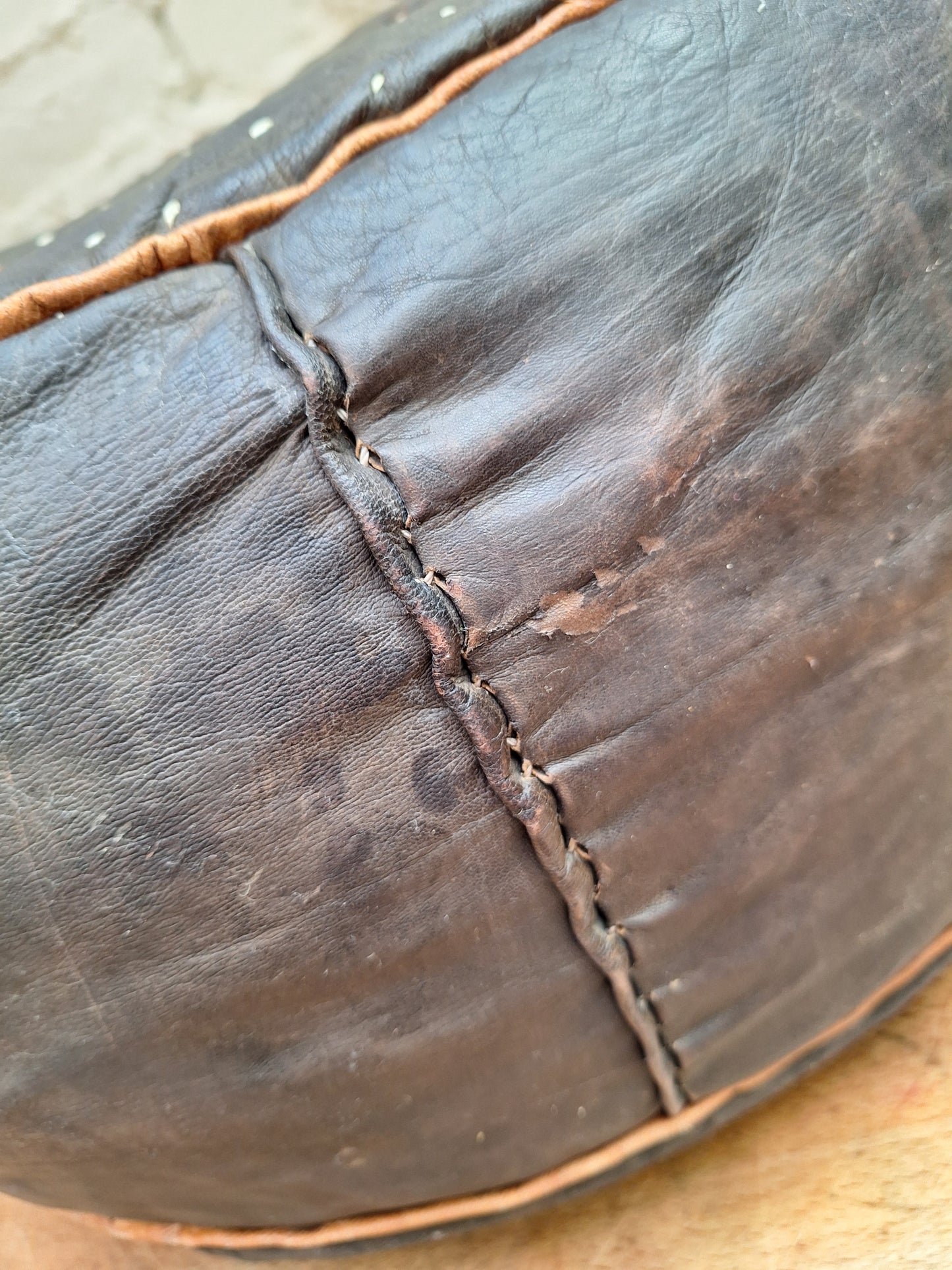Vintage Boho Leather Pouffe