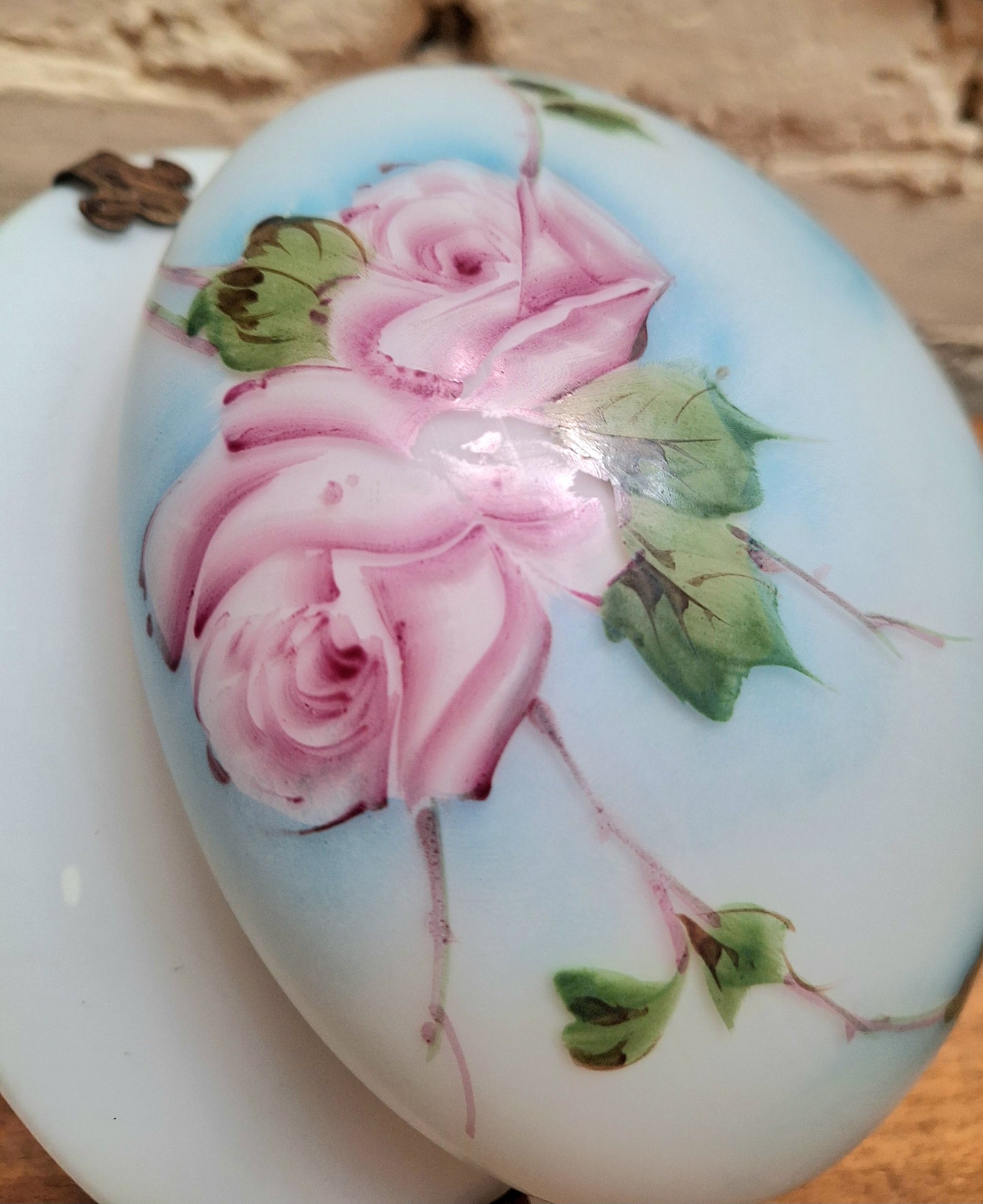 A Pair of Antique Painted Milk Glass Plaffoniers.