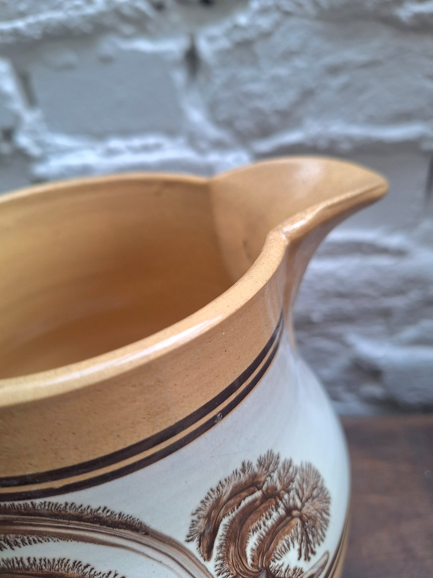 Antique 19th Century Mochaware Large Jug Leaf/Tree Pattern