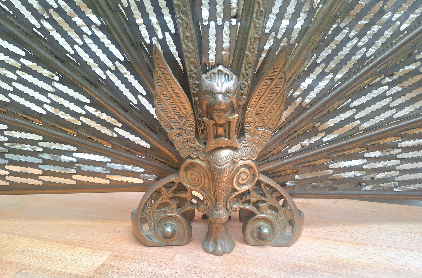 Vintage Brass Peacock Fire Screen