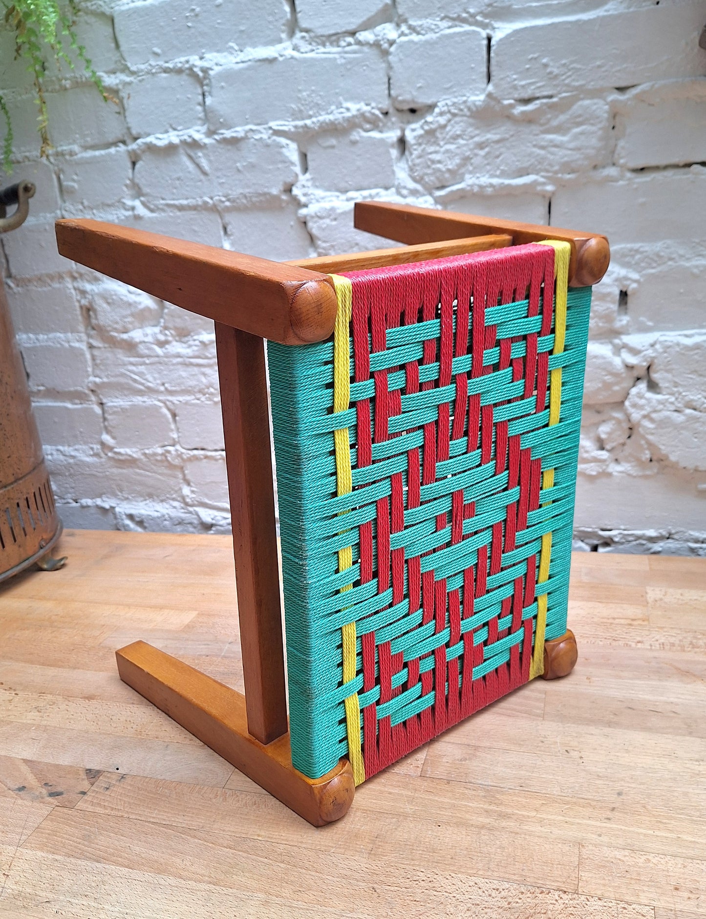 Funky Multicoloured Mid Century woven footstool.