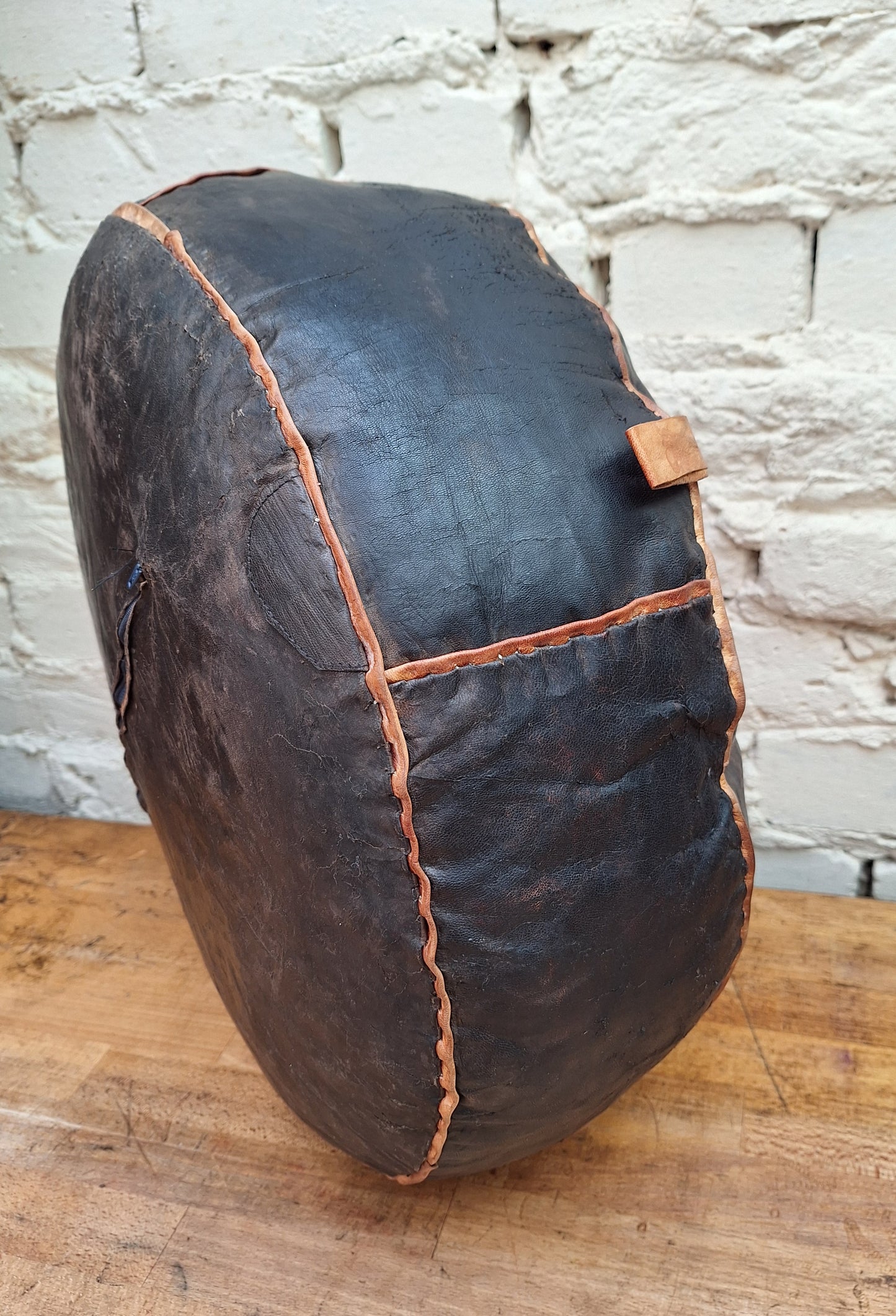 Vintage Boho Leather Pouffe