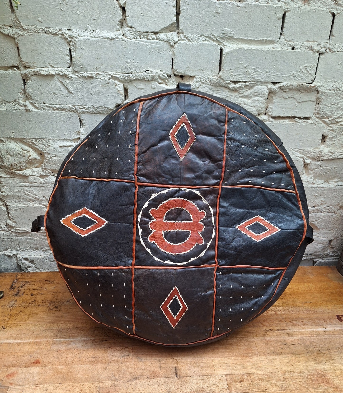 Vintage Boho Leather Pouffe
