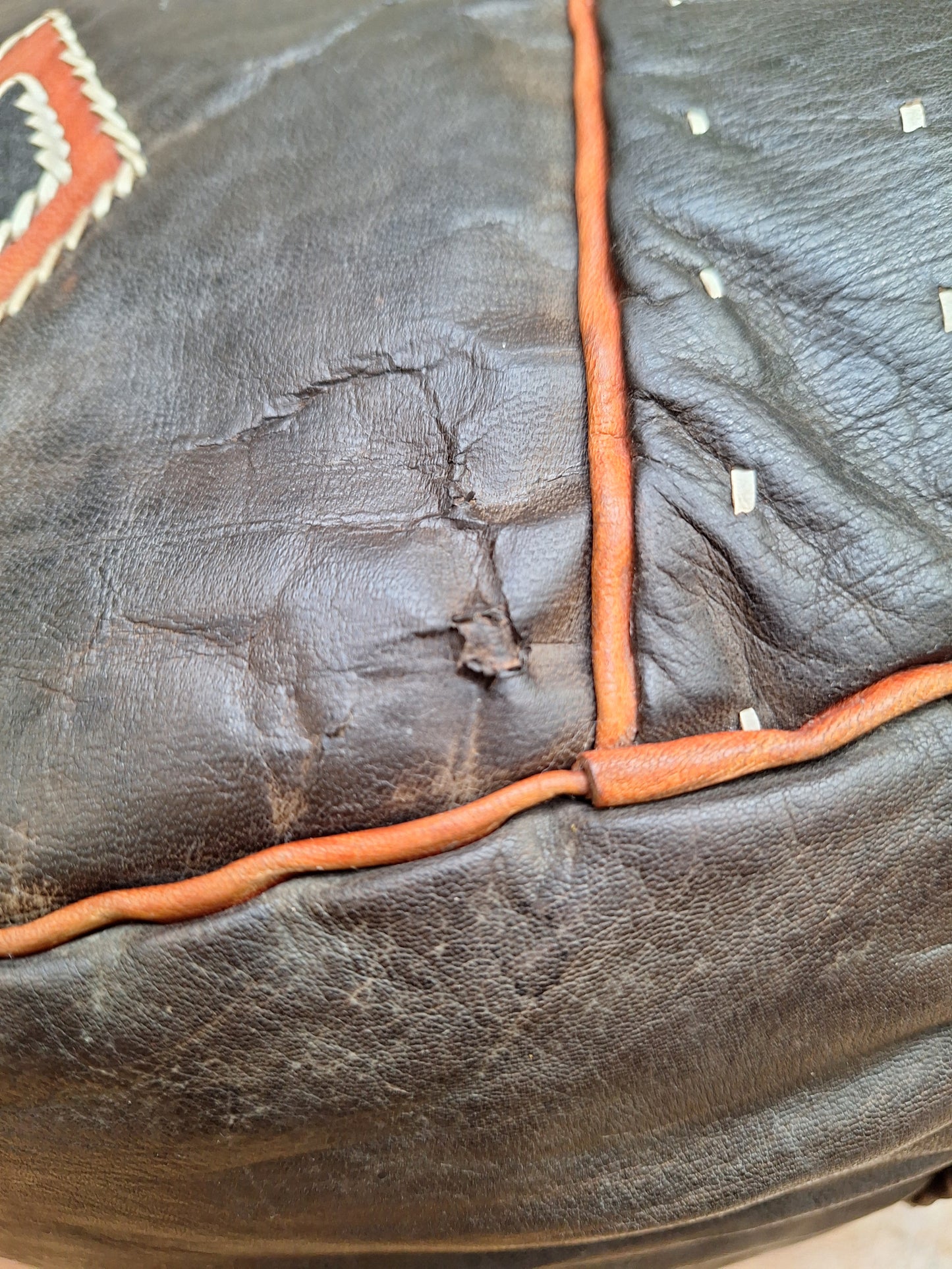 Vintage Boho Leather Pouffe