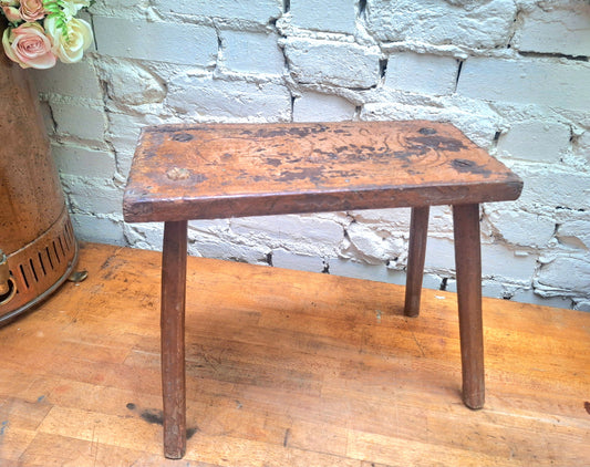 Antique Stick Leg Stool With Carved 'Witch Marks'