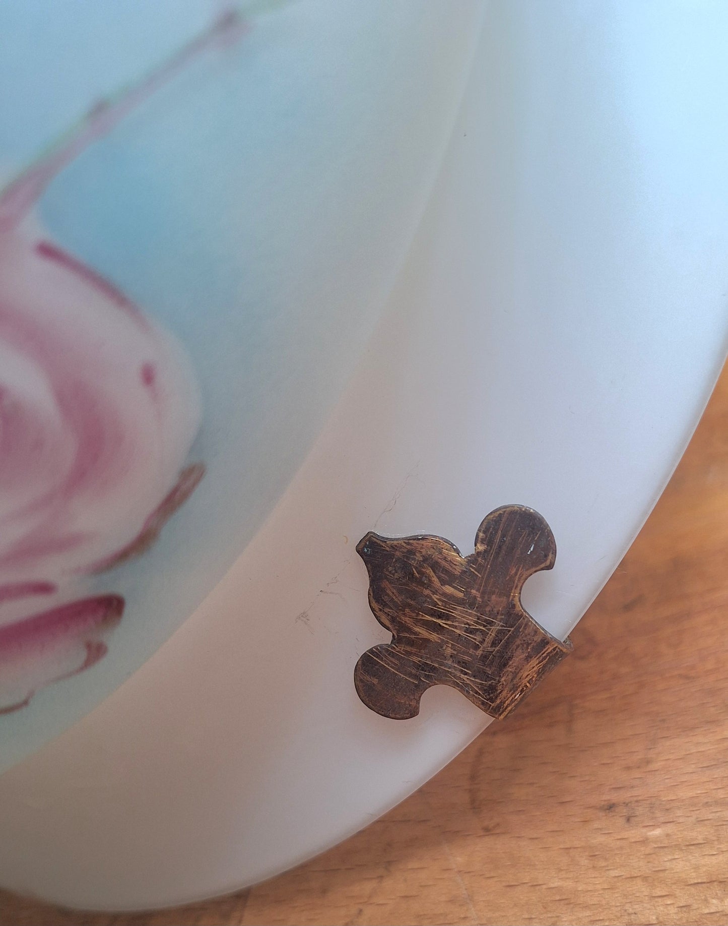 A Pair of Antique Painted Milk Glass Plaffoniers.