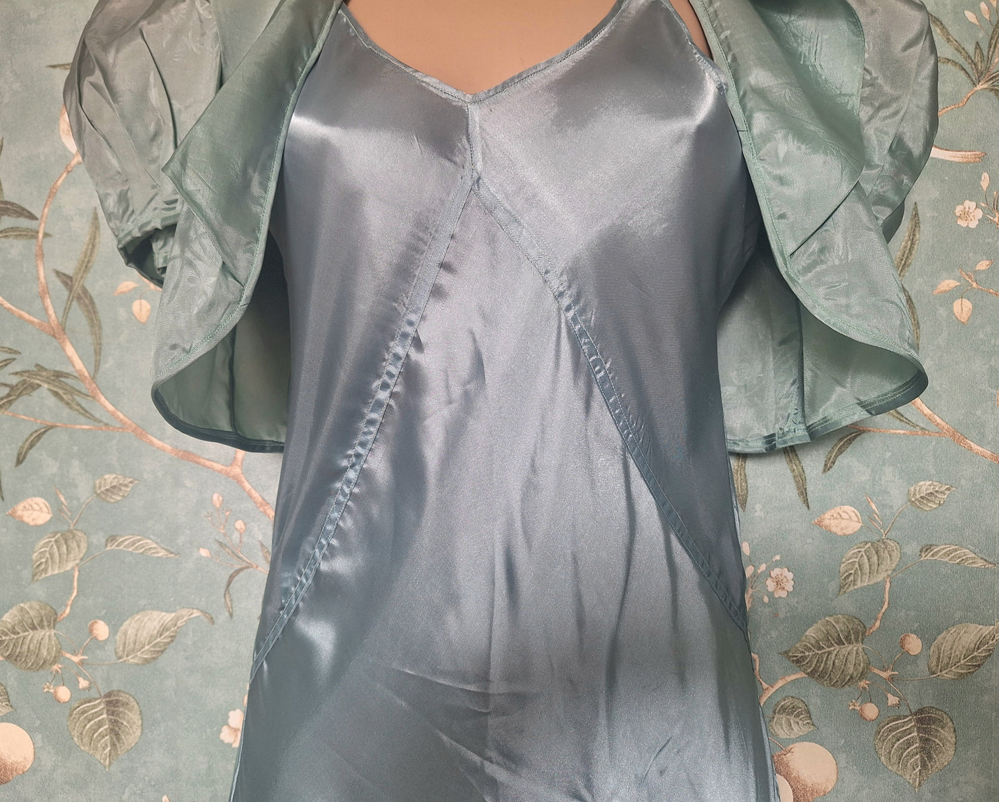 1930s Duck Egg Blue Silk Slip Dress and Jacket.