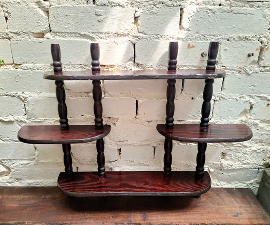 Vintage Dark Wood Wall Display Shelf.