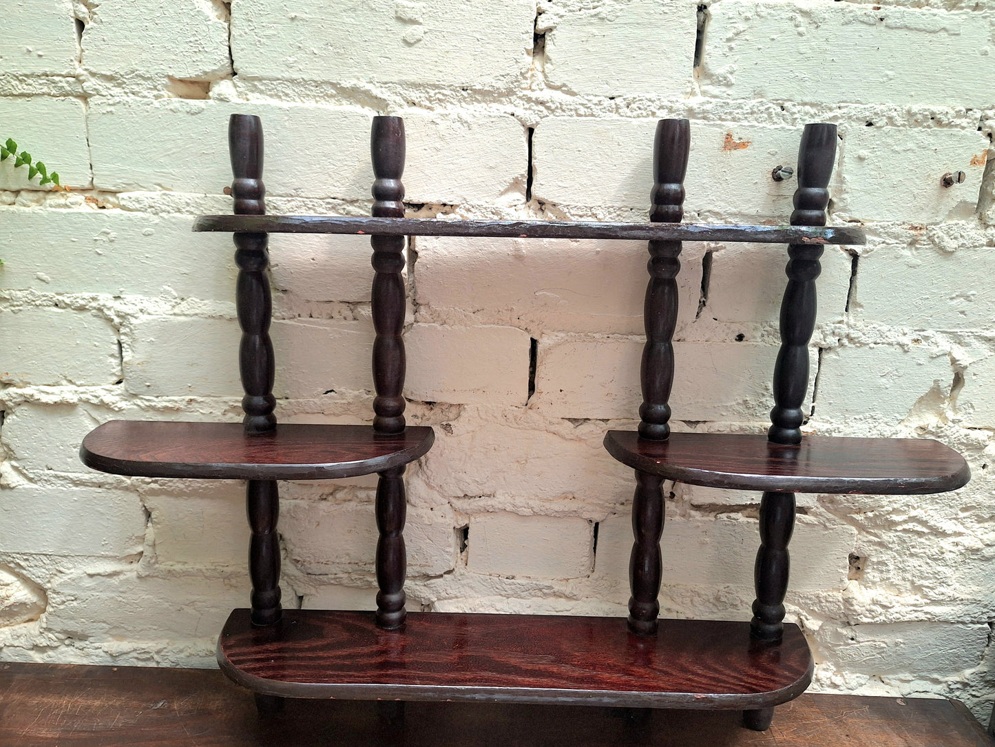 Vintage Dark Wood Wall Display Shelf.