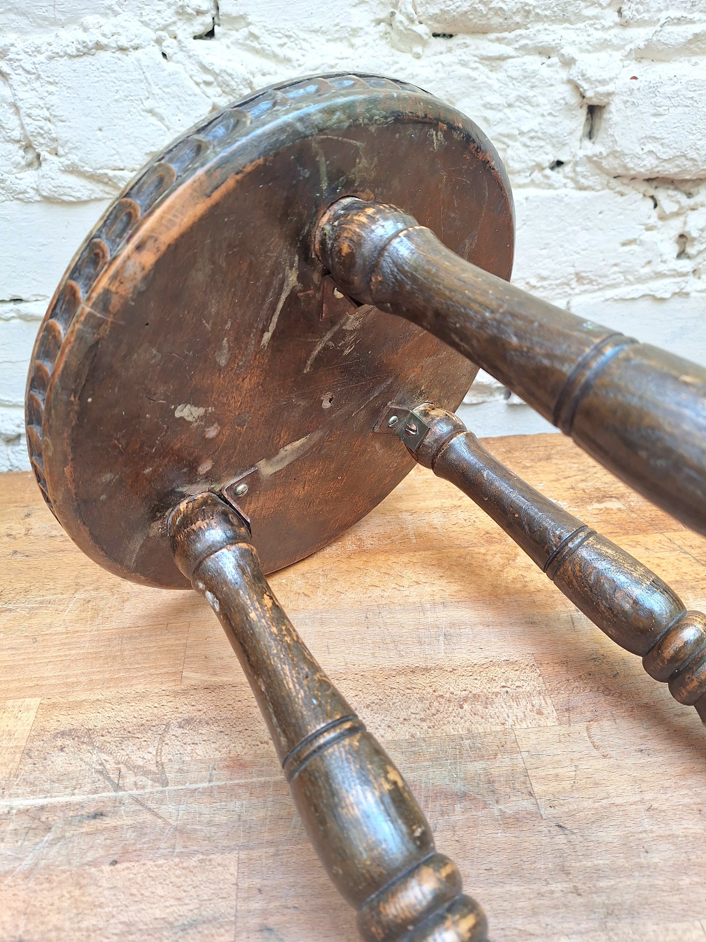 Antique Irish Carved 'Clover' Stool.