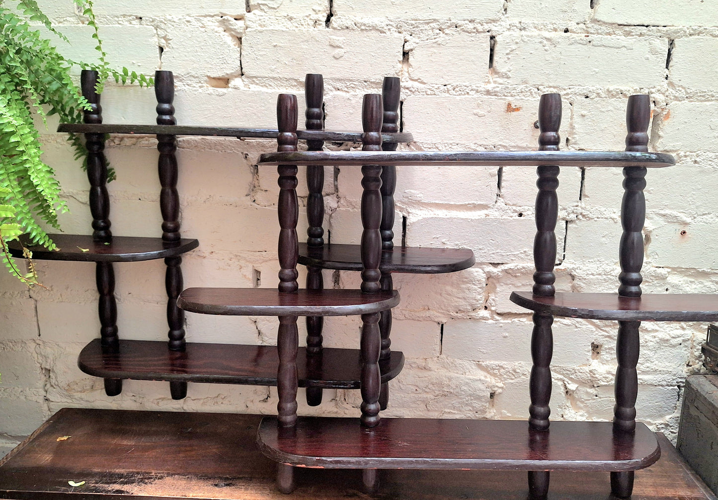 Vintage Dark Wood Wall Display Shelf.