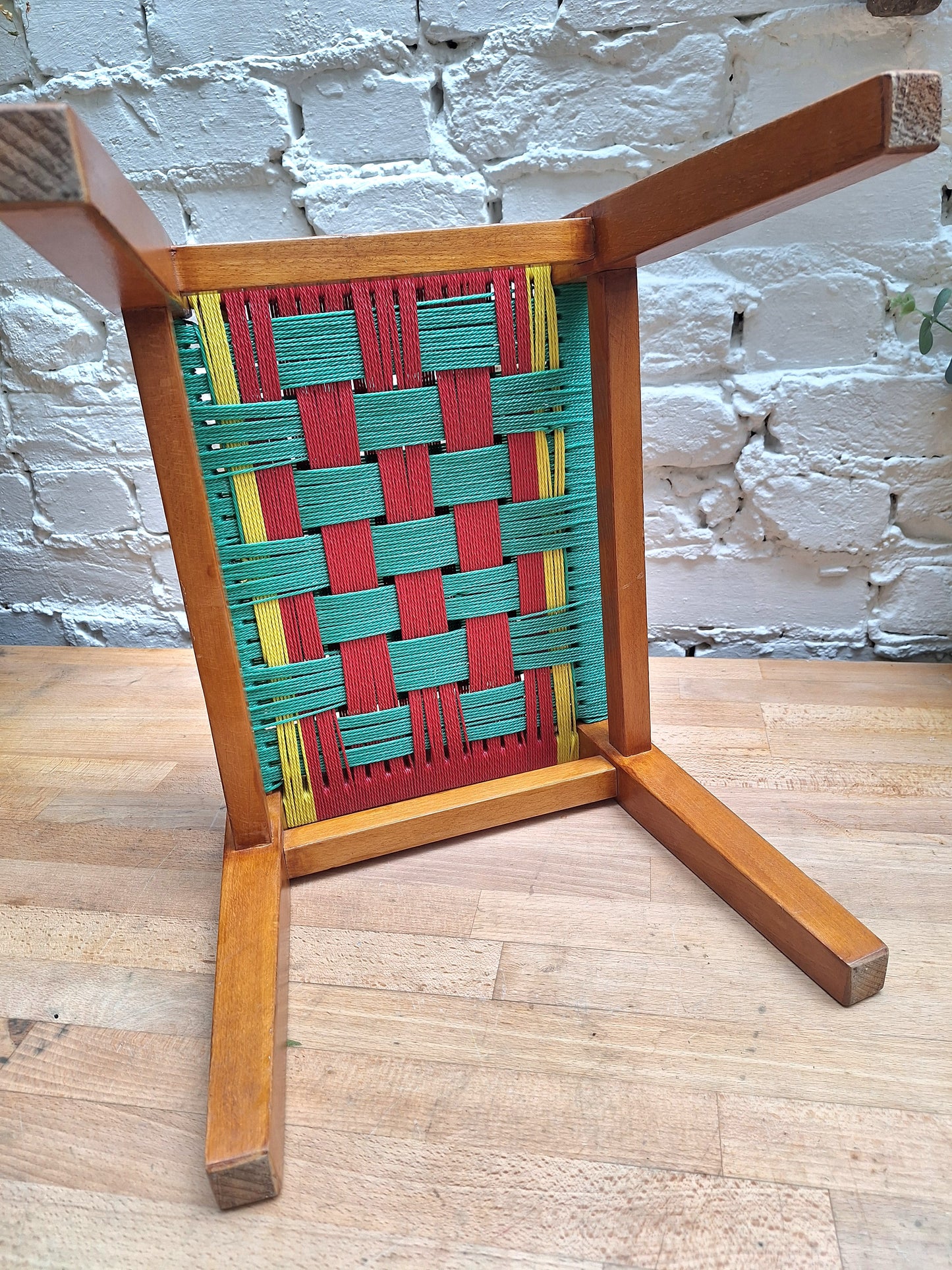 Funky Multicoloured Mid Century woven footstool.