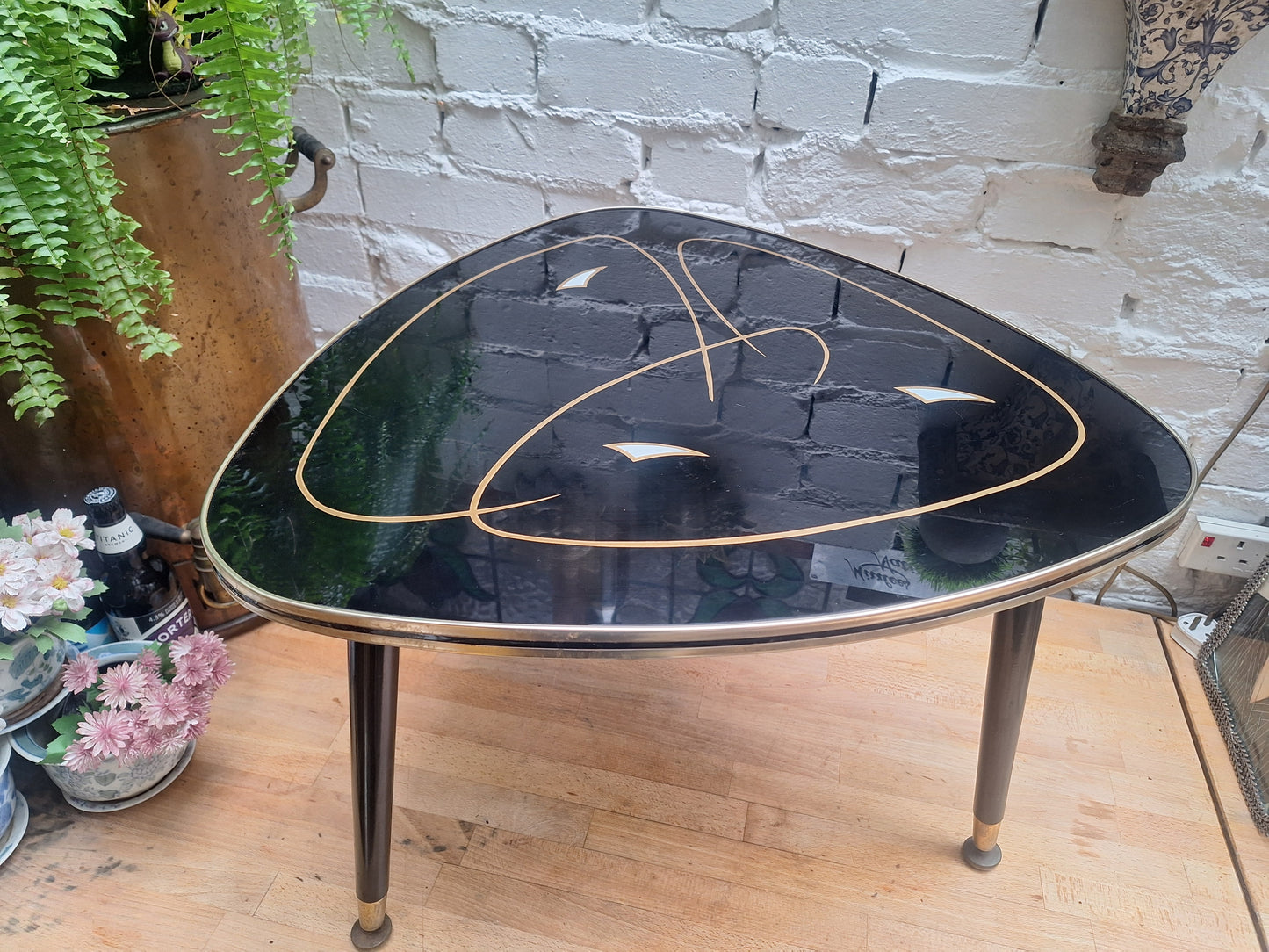 Atomic Glass Black and Gold Side/Coffee Table