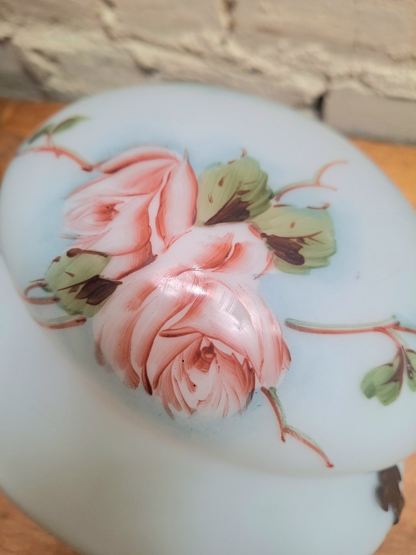 A Pair of Antique Painted Milk Glass Plaffoniers.