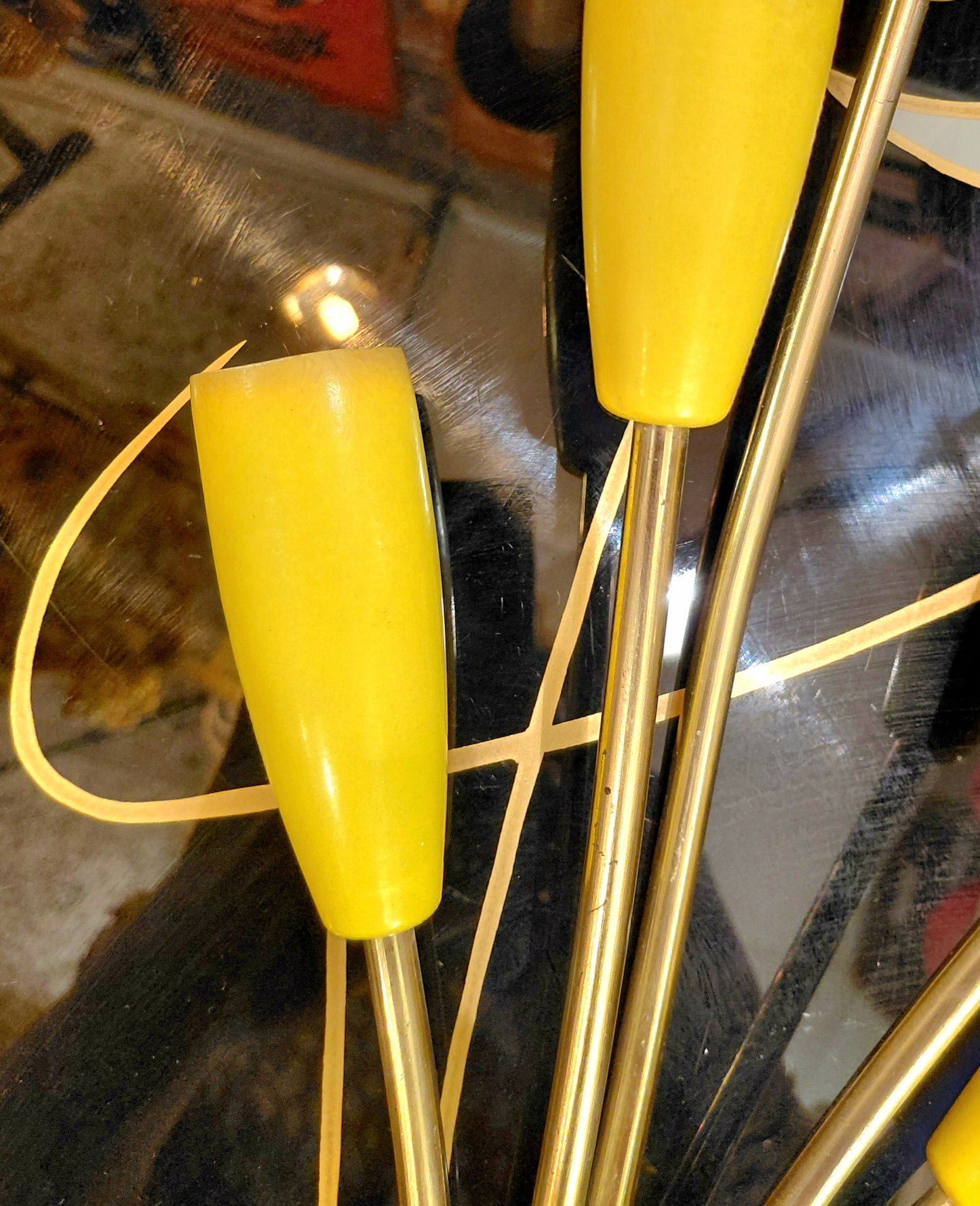 A Pair of Original 1950s Tulip Wall Lights Yellow and Brass