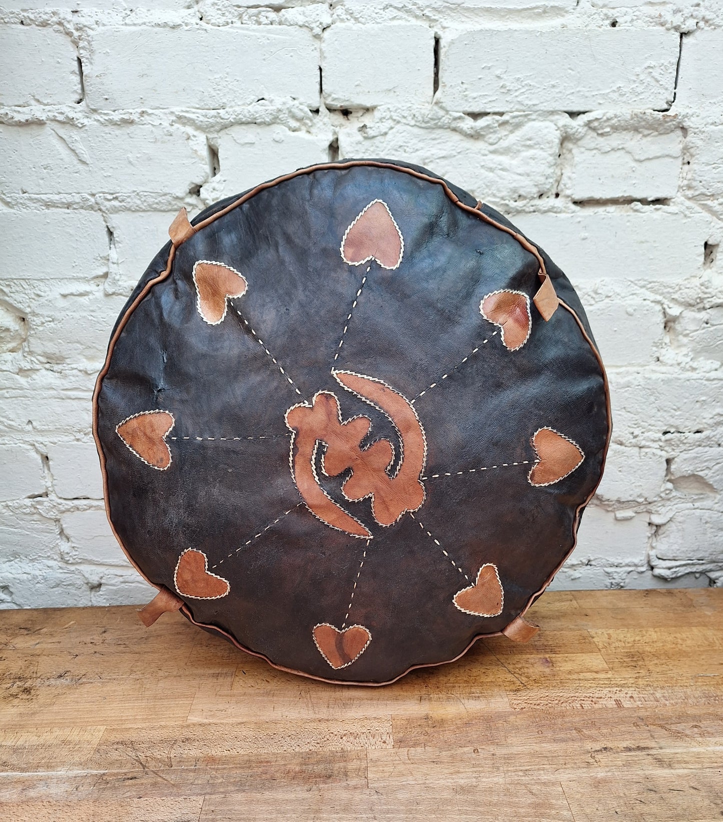 Vintage Boho Leather Pouffe