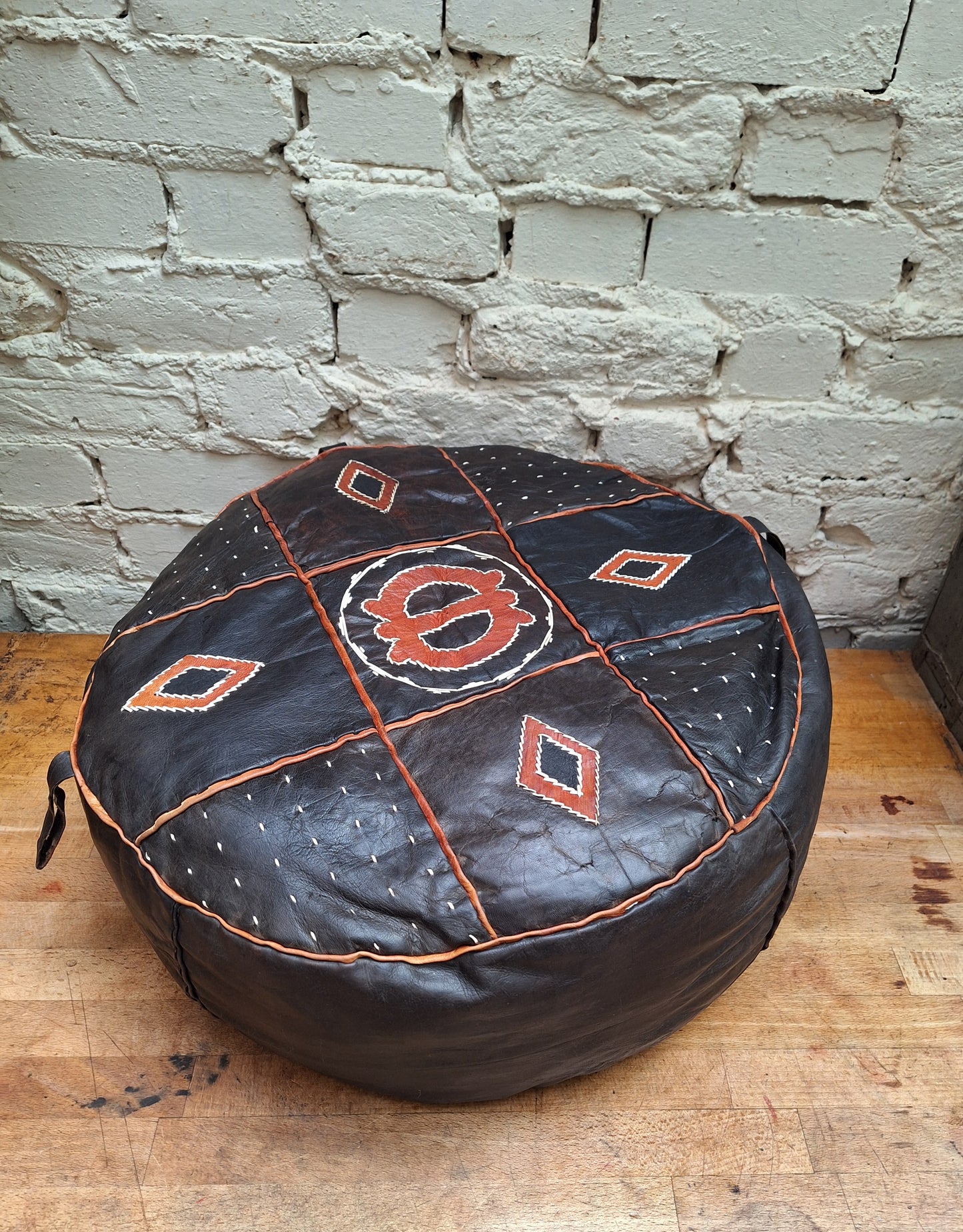 Vintage Boho Leather Pouffe