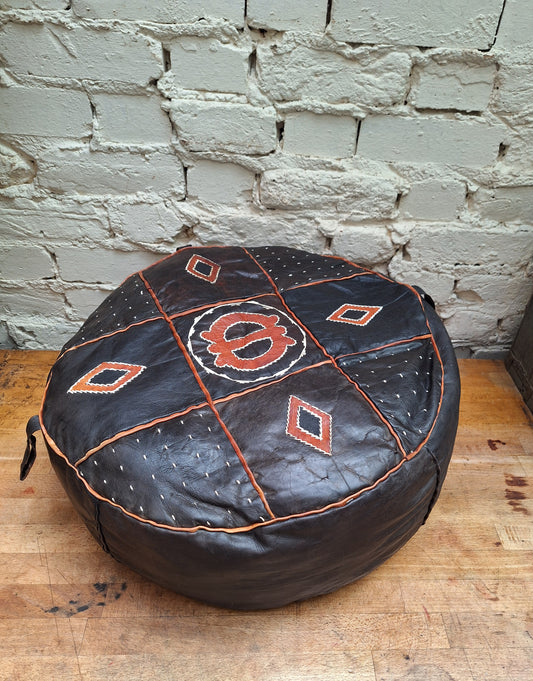 Vintage Boho Leather Pouffe